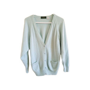 Vtg Boundary Waters Italy Angora Lambswool Blend Cardigan Light Blue Green Size